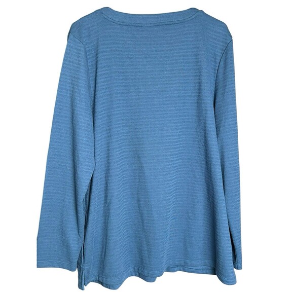 Chicos Sz 3 X-Large Blue Soft Stretch Knit V Neck Pullover Tunic Top Button - Picture 7 of 12